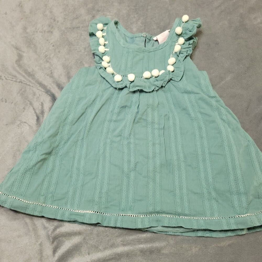Shabby Chic Blouse Girls 5t Green Ruffle Lined Pom Pom Gauz Cotton Peasant Shirt